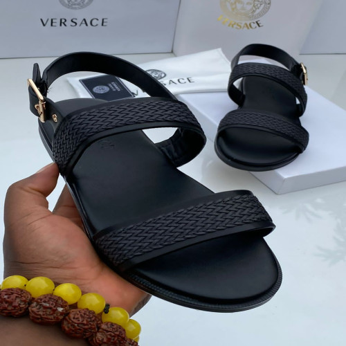 Versace Italian Flat Sandal - Black